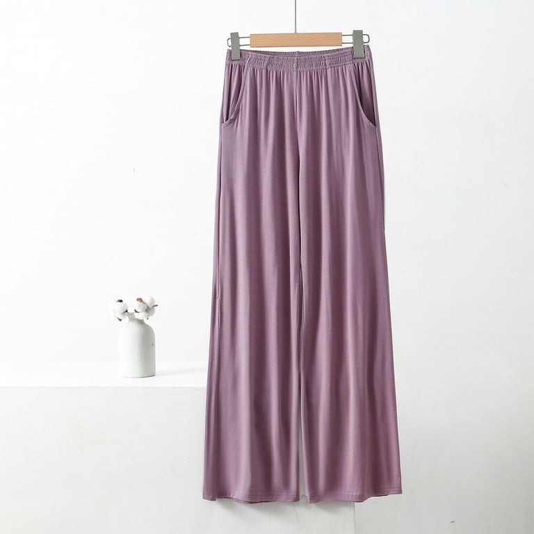 Olyvenn Deals Women's High Waisted Home Thin Casual Pocket Loose Oversized  Wide Leg Pants 2023 Trendy Dressy Casual Full Length Pants for Women Purple  12 