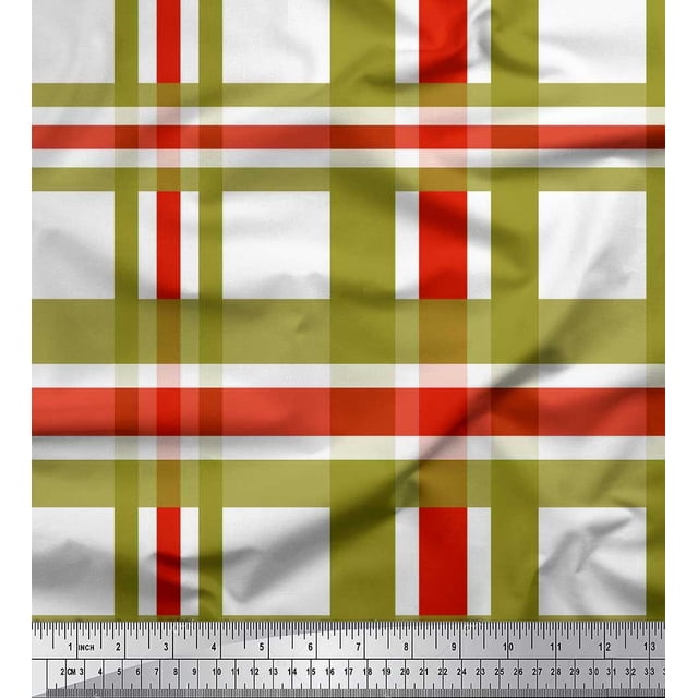 Soimoi Red polyester Crepe Fabric Gingham Check Print Fabric by Yard 42 Inch Wide