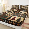 thumbnail image 3 of jejeloiu Safari Deer Moose Queen Sheet Sets,Vintage Aztec Geometric Flat Sheet,Wild Plant Pine Queen Fitted Sheet For Teens,Breathable Home Decor,4-Piece, 3 of 7
