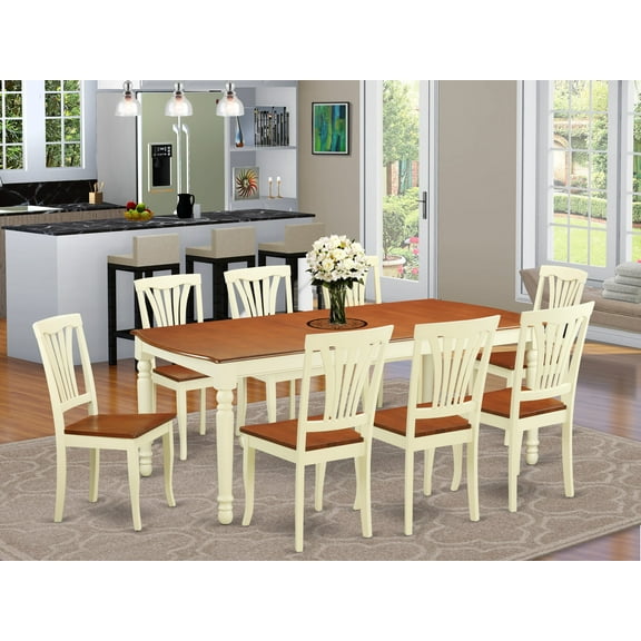 Dover 9 Piece Rectangular Dining Table Set with Avon Wooden Seat Chairs