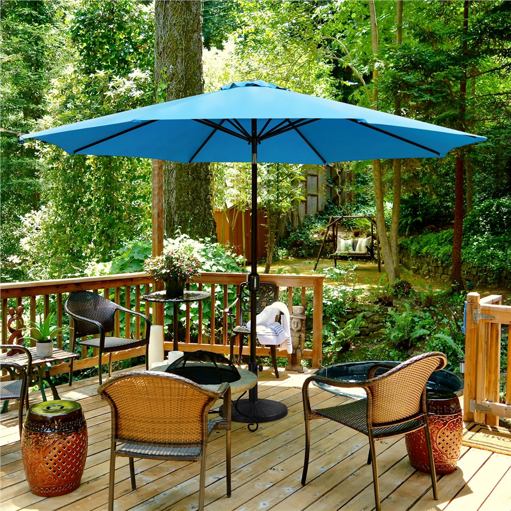 Alden Design 11 Foot Patio Umbrella with Crank and Push Button to Tilt, Sky Blue