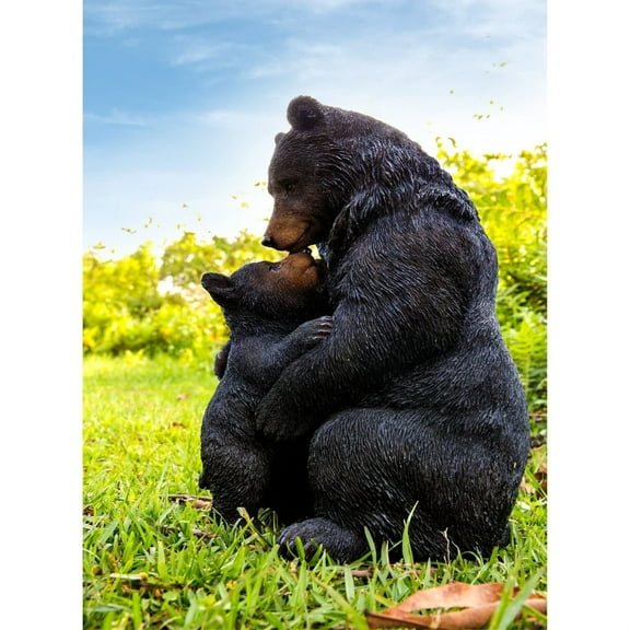 Hi-Line Gift Ltd. Cuddling Mother And Baby Bear Garden Statue - Black