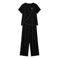 thumbnail image 7 of UPPADA 2 Piece Outfits Sets for Women Casual Summer Travel Vacation Outfits Short Sleeve Shirts and Wide Leg Pants Set Ladies Loose Linen Pants Lounge Sets Black,M, 7 of 7