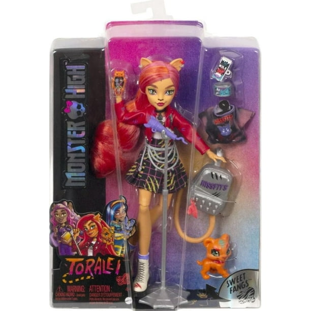 Muñeca coleccionable Monster High Cat Toralei Stripe con mascota y collar