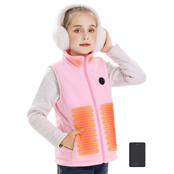 ORRNIKKO Kids Fleece Heated Vest with Battery Pack - Lightweight Electric Vest for Kids (Pink, M)