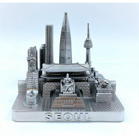 Seoul 3D City Famous Building Model Statue Souvenir Decoration for Home Office Silver 4”