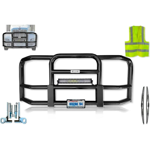 Kozak Compatible with Peterbilt 386 Front Bumper Grille Deer Brush Guard - Black