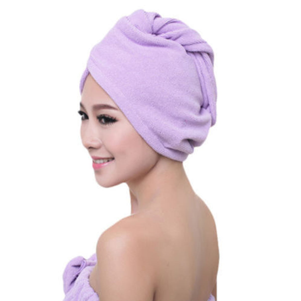 Microfiber Quick Dry Head Towel Shower BathTurban Hair Button Wrap Twist Hat Cap 