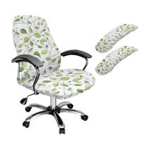 FKELYI Green Leaf Print Office Chair Cover Swivel Chair Protector Cover with 2 Pcs Armrest Covers Anti-Dust Washable Breathable Gaming Chair Slipcover, Large