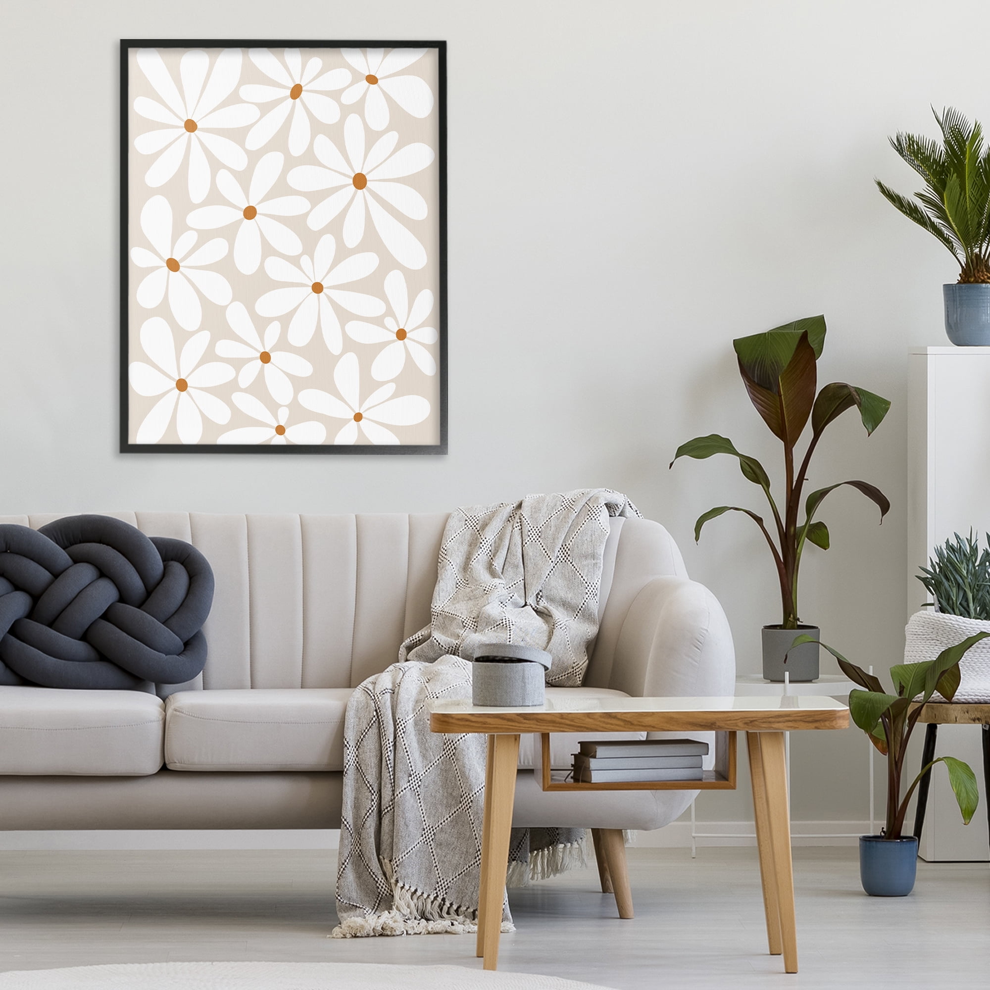 Stupell Industries Beige & White Daisies Black Framed Giclee Art, design by Susan Ball