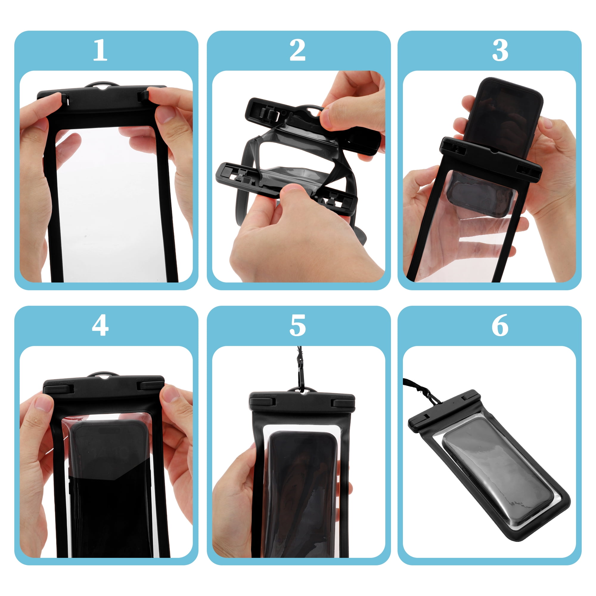 Unique Bargains 2 Pcs Mobile Bag Waterproof Case Compatible for Phone 4.53x8.27 Black