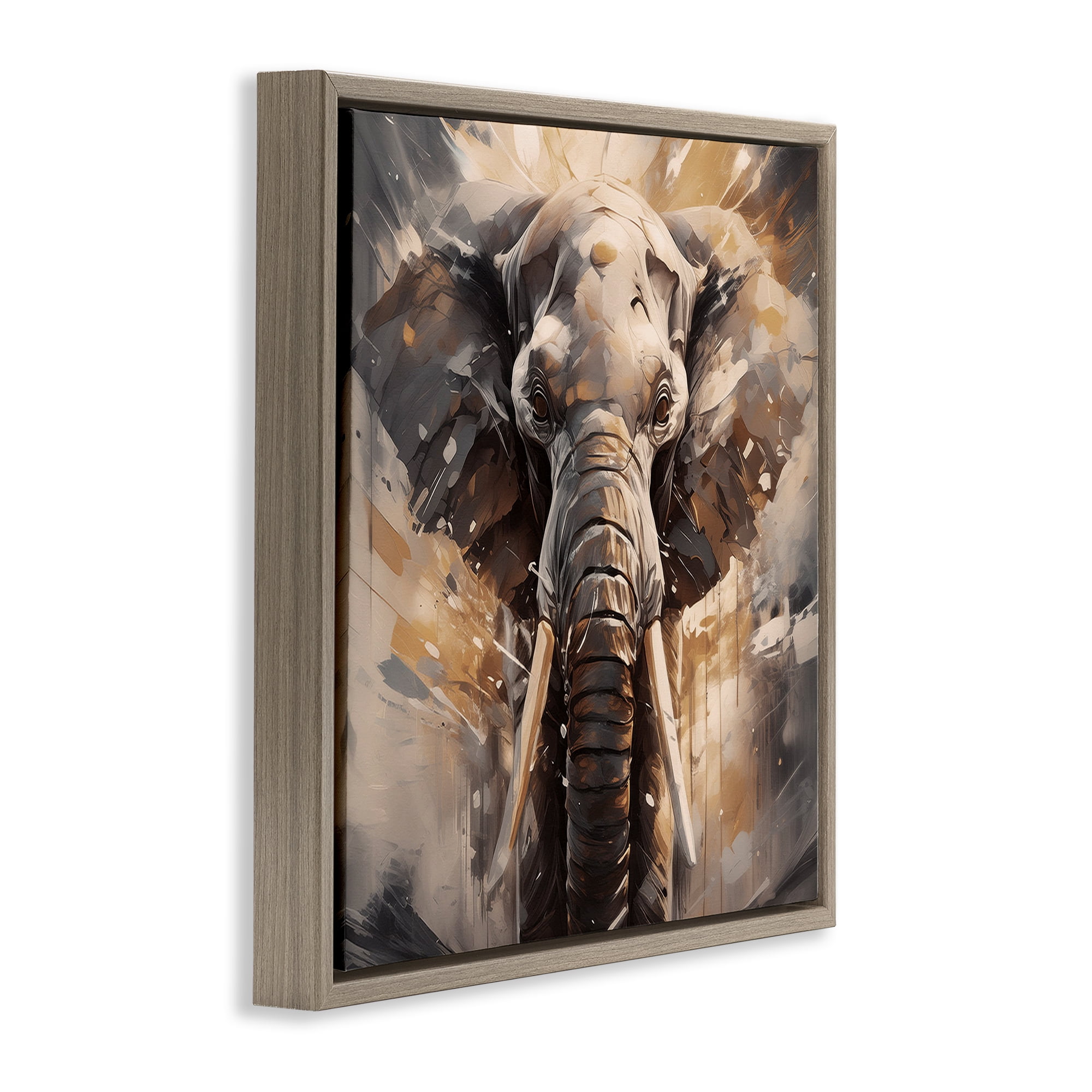 Stupell Industries Modern Splatter Elephant Animals Painting Brown Floater Framed Canvas Art Print Wall Art, 25 x 25