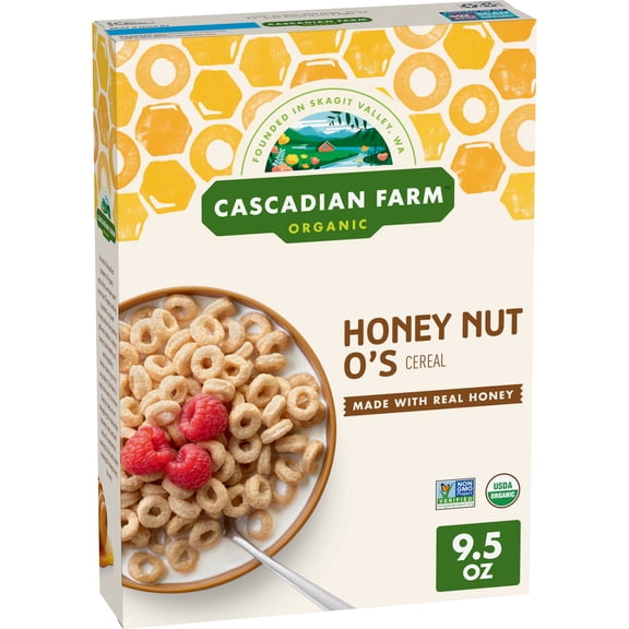 Cascadian Farm Organic Honey Nut O's Cereal, Made with Whole Grain, 9.5 oz