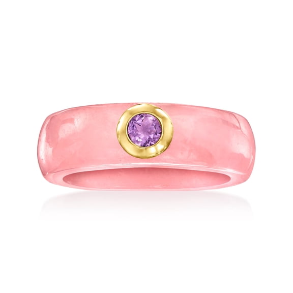 Ross-Simons Pink Jade and .20 Carat Amethyst Ring With 14kt Yellow Gold, Women's, Adult