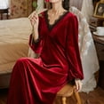 thumbnail image 4 of Defitshape Women's Sexy Velvet Vintage Nightgown Soft Pjs Warm Winter Long Lace Sleeping Spring Thick Loungewear Burgundy Large, 4 of 4