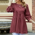 thumbnail image 2 of Pompotops Spring Women's Wear Solid Color Round Neck Seven Point Sleeve Large Swing Loose Casual Top, 2 of 8