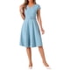 thumbnail image 1 of Vestidos de cóctel estilo CHIC Inspire para mujer, con cinturón, escote en V, mangas cortas, vestido fluido en línea A, color azul, 1 of 6