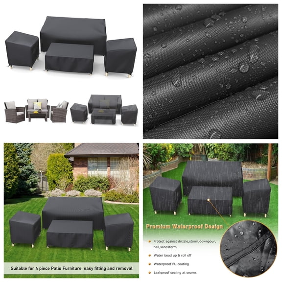 Outdoor Patio Furniture Cover Waterproof 4-Piece Set for Chairs, Loveseat and Coffee Table, Heavy Duty 420D, Black