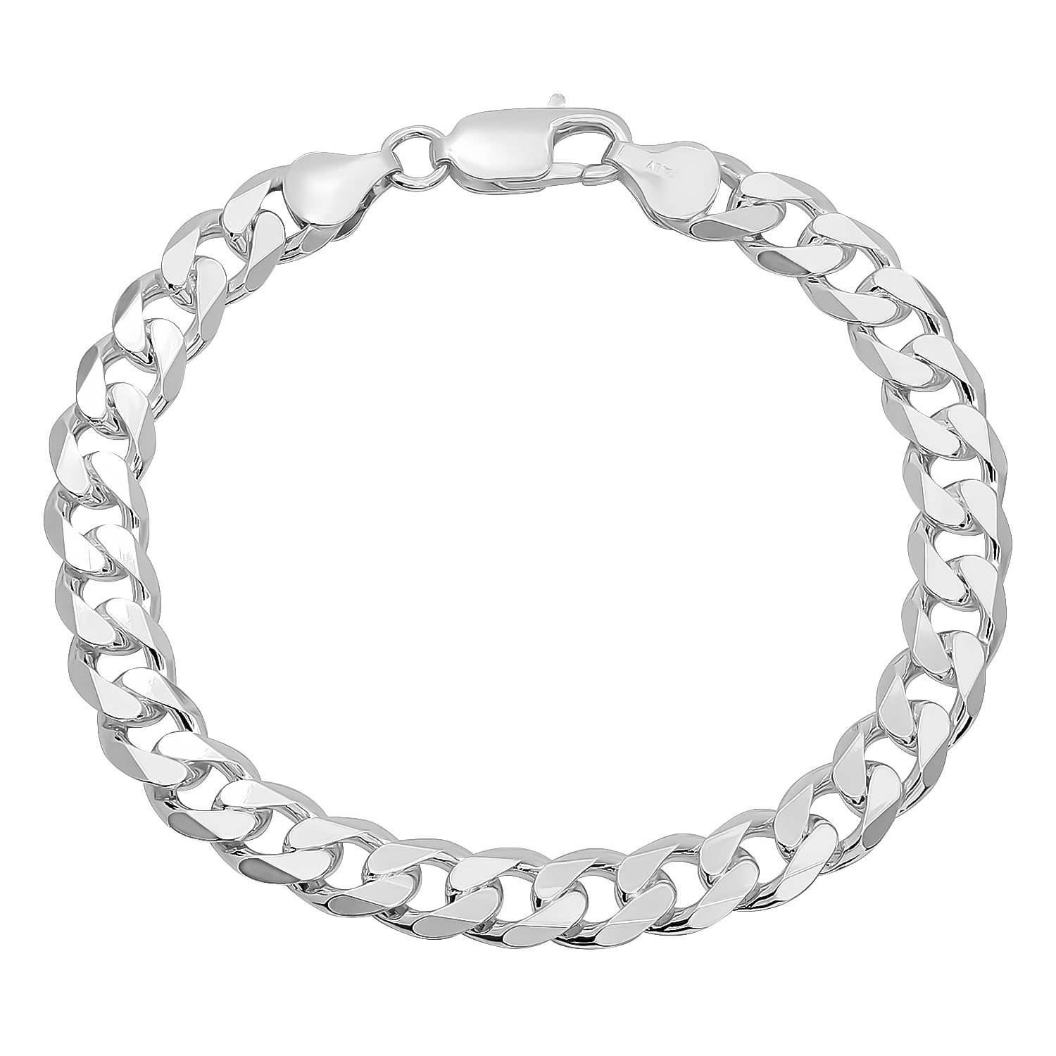 Solid .925 Sterling Silver 8.5mm Beveled Curb Chain 