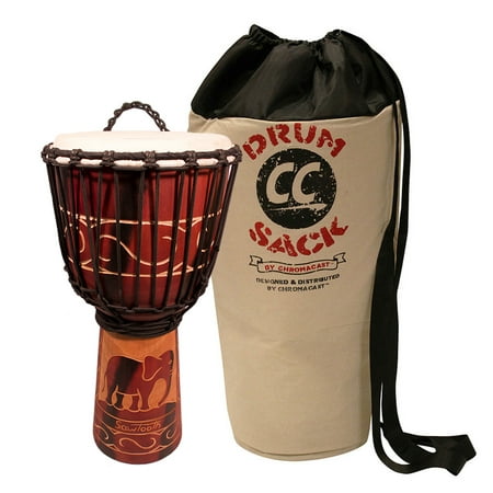 Sawtooth Harmony Series 12" Hand Carved Elephant Design Rope Djembe with Drum Sack Carry Bag