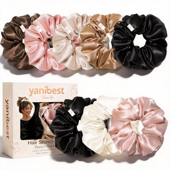 Yanibest 8 Pcs Satin Scrunchies - Silk Scrunchies Ponytail Holders,Soft Satin Hair Ties No Damage,Hair Accessories for Women