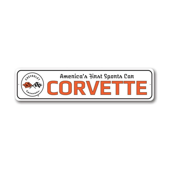 America's First Sports Car Corvette Chevy Metal Sign, Novelty Car Sign, Garage Decor - 4x18 inches