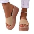 thumbnail image 4 of Khaki Ladies Sandals Wedge Heel Thick Sole Peep Toe Outdoor Casual Wear Slip On Design For Summer Outings And Beach Activities Size 42, 4 of 8