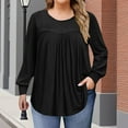 thumbnail image 2 of Long Sleeve Shirts for Women Sawvnm Women's Fashion Solid Color Plus Size Round Neck Chest Pleated Loose Casual Pullover Long Sleeved Shirt Top blouse Fall Clothes Fashion Black 5XL, 2 of 7
