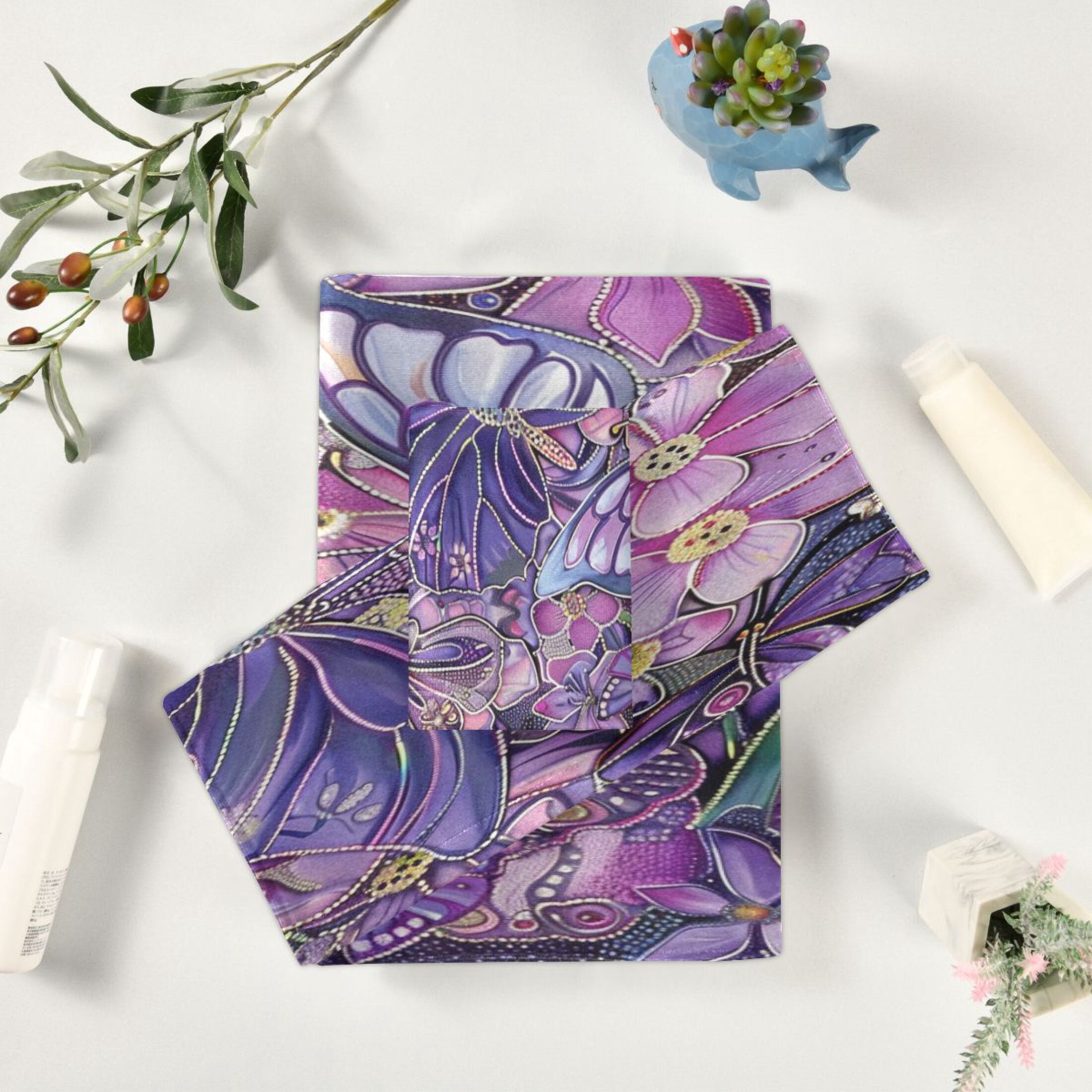 BZSMCE 3piece Bath Towel Sets Hand Bath Towels Fashion Purple Butterfly Garden Printed Towel Sets