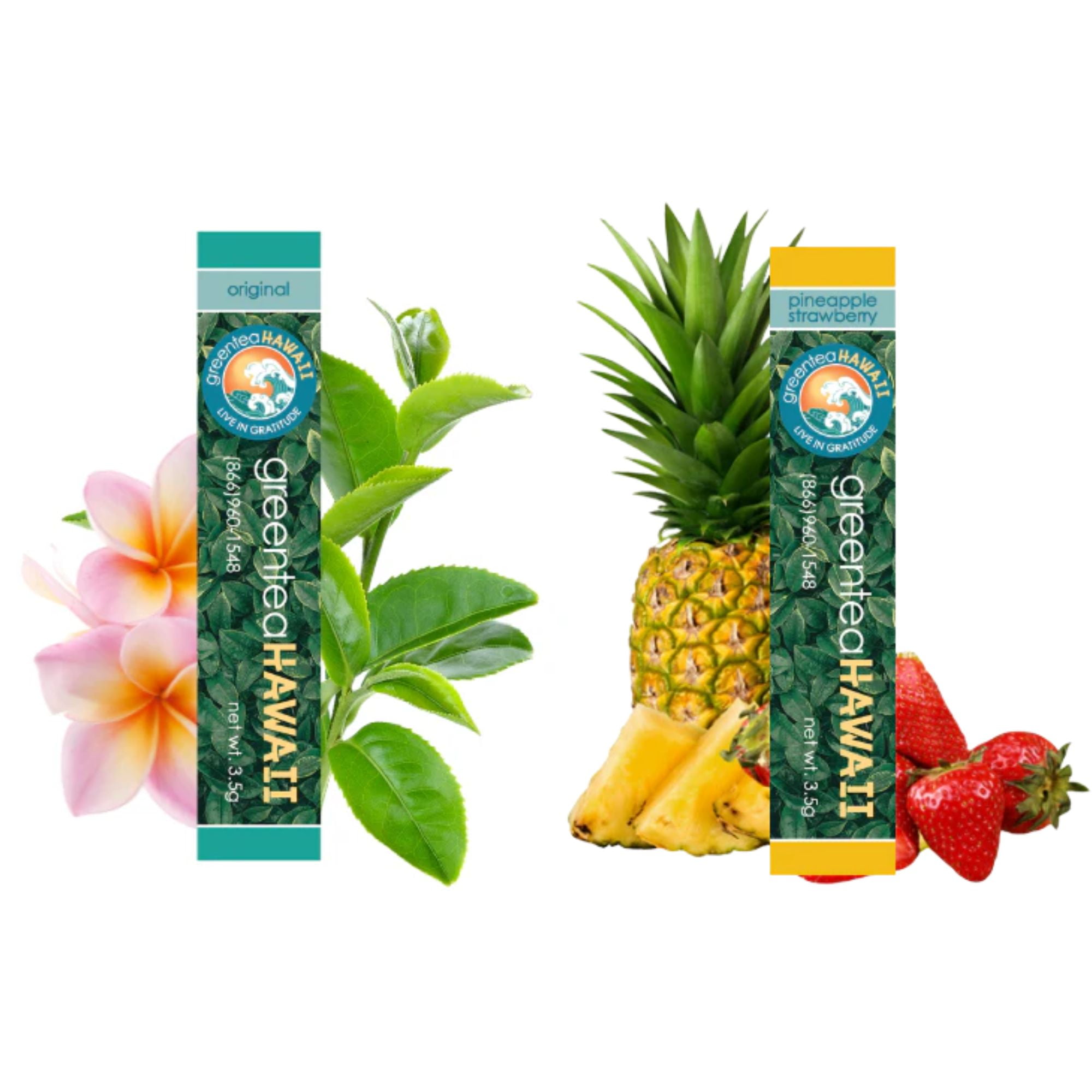 Green Tea Hawaii Variety Pack of 40 Original and Pack of 20 Pineapple Strawberry
