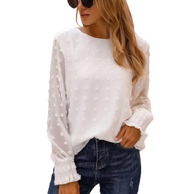 Blusa de manga larga con cuello redondo, ajuste holgado, suave, transpirable, Color puro, Top informal para mujer para la cita de trabajo y compras