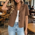 thumbnail image 4 of Women's Short Sleeved Jacket Baeitkot Women's Solid Color Business Casual Lapel Short Sleeved Suit Short Jacket Coffee XL, 4 of 9