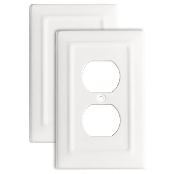 Monarch Abode 19062 Single Switch Architectural Duplex Aluminum Decorative Wall Plate Switch Plate Outlet Cover, 1-Gang, White (Pack of 2)