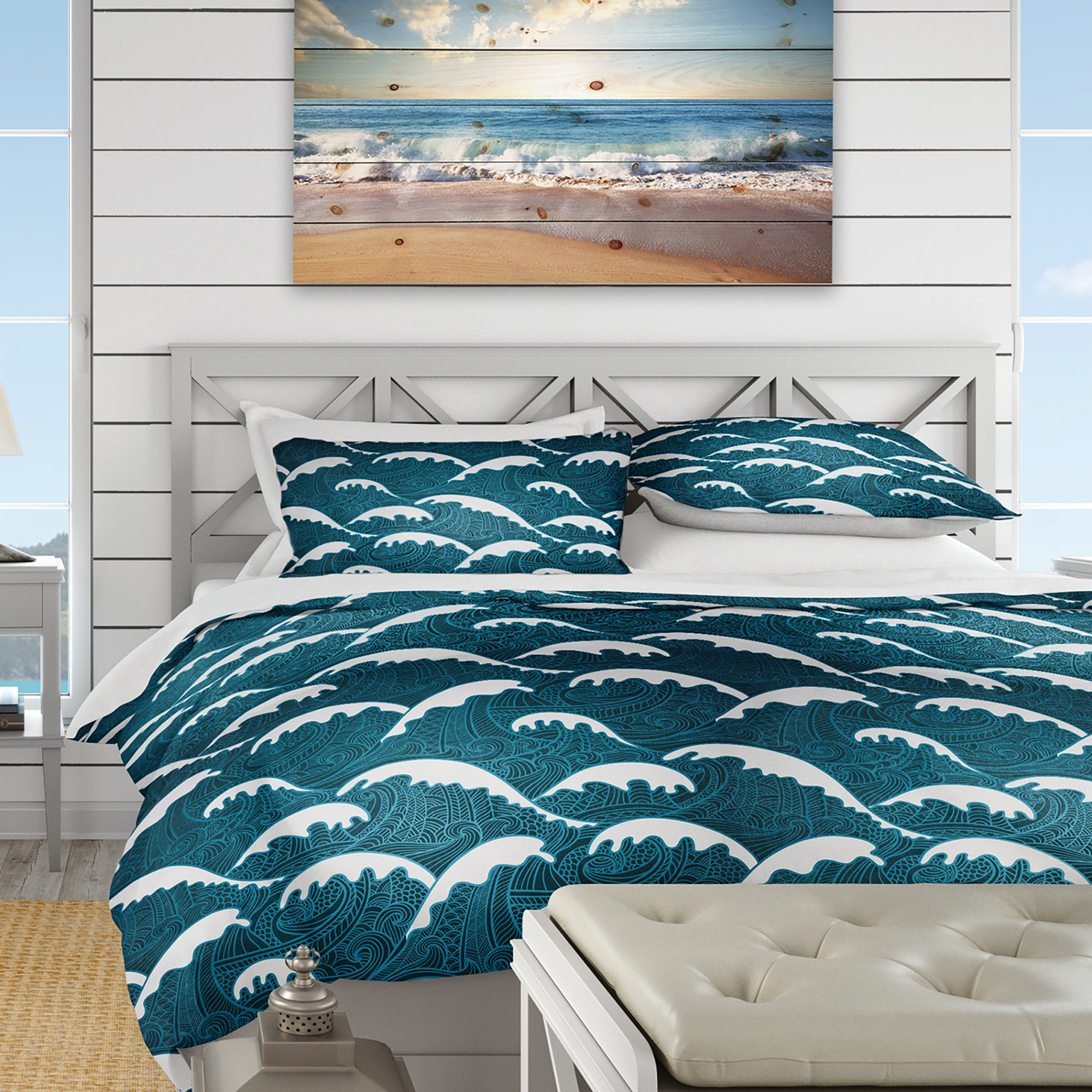 Designart 'Waves Pattern' Nautical & Coastal Duvet Cover Set