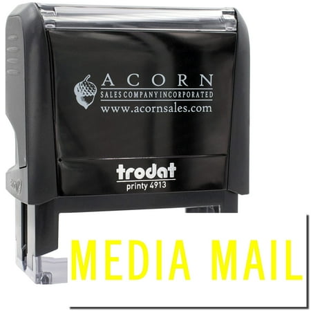 Large Self-Inking Media Mail Stamp, Trodat Printy 4913, Press and Print Stamping, Impression Size 7/8" x 2-1/4", Up to 10,000 Impressions - Yellow Ink