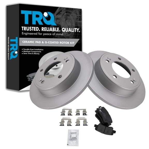TRQ Rear Brake Pad & Rotor Kit Brake Pads Brake Rotor Ceramic Premium G-Coated Fits Select 2013-2016 Hyundai Elantra GT 2012-2015 Veloster 2014-2018 Kia Forte 2014-2016 Forte Koup Forte5 Soul