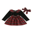thumbnail image 1 of 6M-5T Noël Bébé Filles Robe Patchwork à Carreaux Peter-Pan Col Robe à Manches Longues Bandeau Vêtements Noir 3-4 Ans, 1 of 7