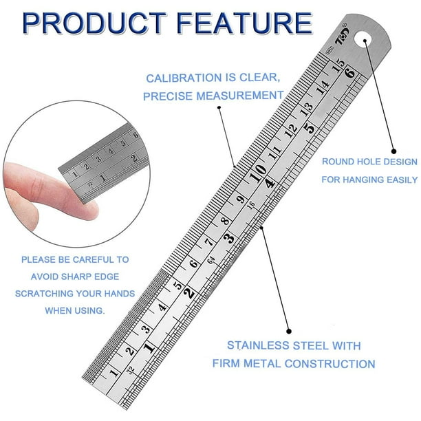 JONMON Metal Ruler Set 6 8 12 inch Stainless Steel Double Side