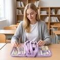 thumbnail image 4 of Large Capacity Pencil Case 4 Compartments, Expandable Multi-Layer Stationery Organizer Bag with Slots for Students School Office Art Supplies, Oxford Cloth Purple, 4 of 5