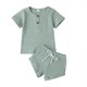 thumbnail image 1 of Algodón Casual verano recién nacido bebé niños niñas trajes traje acanalado de punto camisetas de manga corta Tops + Pantalones cortos 2 uds niños chándales Tan Jianjun unisex, 1 of 2