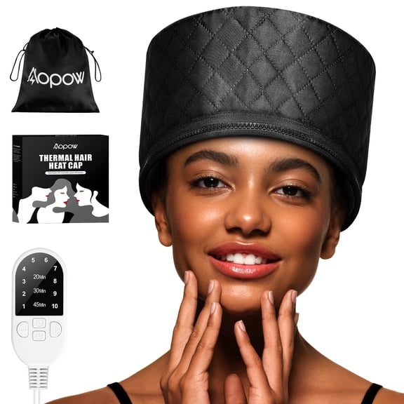 Uarter Heat Cap for Deep Conditioning: 10-Level Heats Up Quickly 3 Time Settings Hair Steamer for Natural Hair Home Use Thermal Steam Cap for Hair, Black