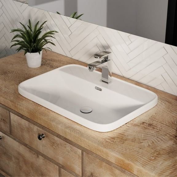 Los Flexi 24 in x 17 in White Rectangular Semi Recessed Bathroom Sink with Single Faucet Hole and Chrome Overflow