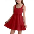 thumbnail image 2 of Girl's Summer Dresses Spaghetti Strap Swing Pleated Cotton Dress Tween Kids Boho Beach Casual Midi Sundress Red 7-8 Years, 2 of 6