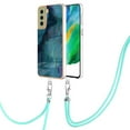 thumbnail image 2 of Case for Samsung Galaxy S21, Adjustable Detachable Crossbody Strap Neck Strap Silicone Bumper Marble Painted TPU Ultra Thin Shockproof Protective Phone Case Cover for Galaxy S21, Green, 2 of 7