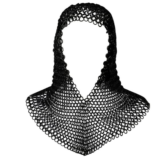 Mythrojan Chainmail Coif Medieval Knight Renaissance Armor Chain Mail Hood Viking LARP Cosplay Costume for Men Women - 16 Gauge Black