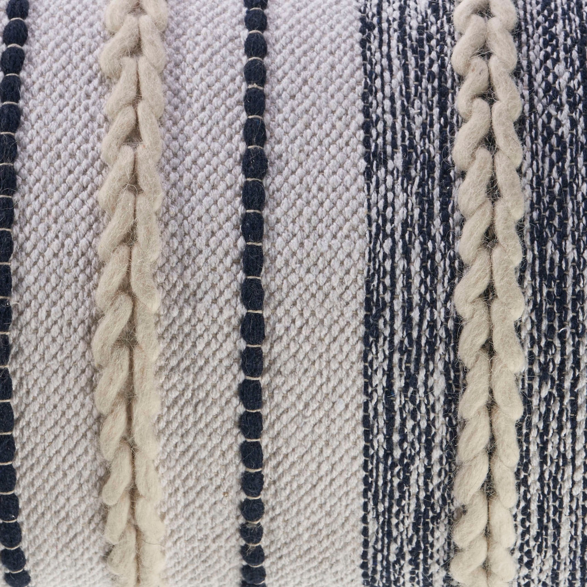 Laddha Home Designs Loomed Braided Striped Lumbar Pillow Cover - 28" - Navy Blue and White