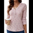 thumbnail image 1 of Blusas de Punto Gofre para Mujer, Camisas de Larga con Cuello en V, Blusas Casuales Elegantes, Conjuntos de Otoño 2025 Rosa L, 1 of 10