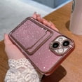 thumbnail image 5 of Compatible for iPhone 13 6.1 Inch Bling Plating Case with Card Slot, Cute Clear Glitter Phone Case for Women Girls Soft TPU Shockproof Back Cover for iPhone 13 Pink, 5 of 14