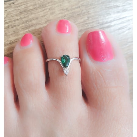 Toe Ring Adjustable Sterling Silver 925 Tiny Emerald CZ Diamond Toe Ring Unique Open Toe Ring