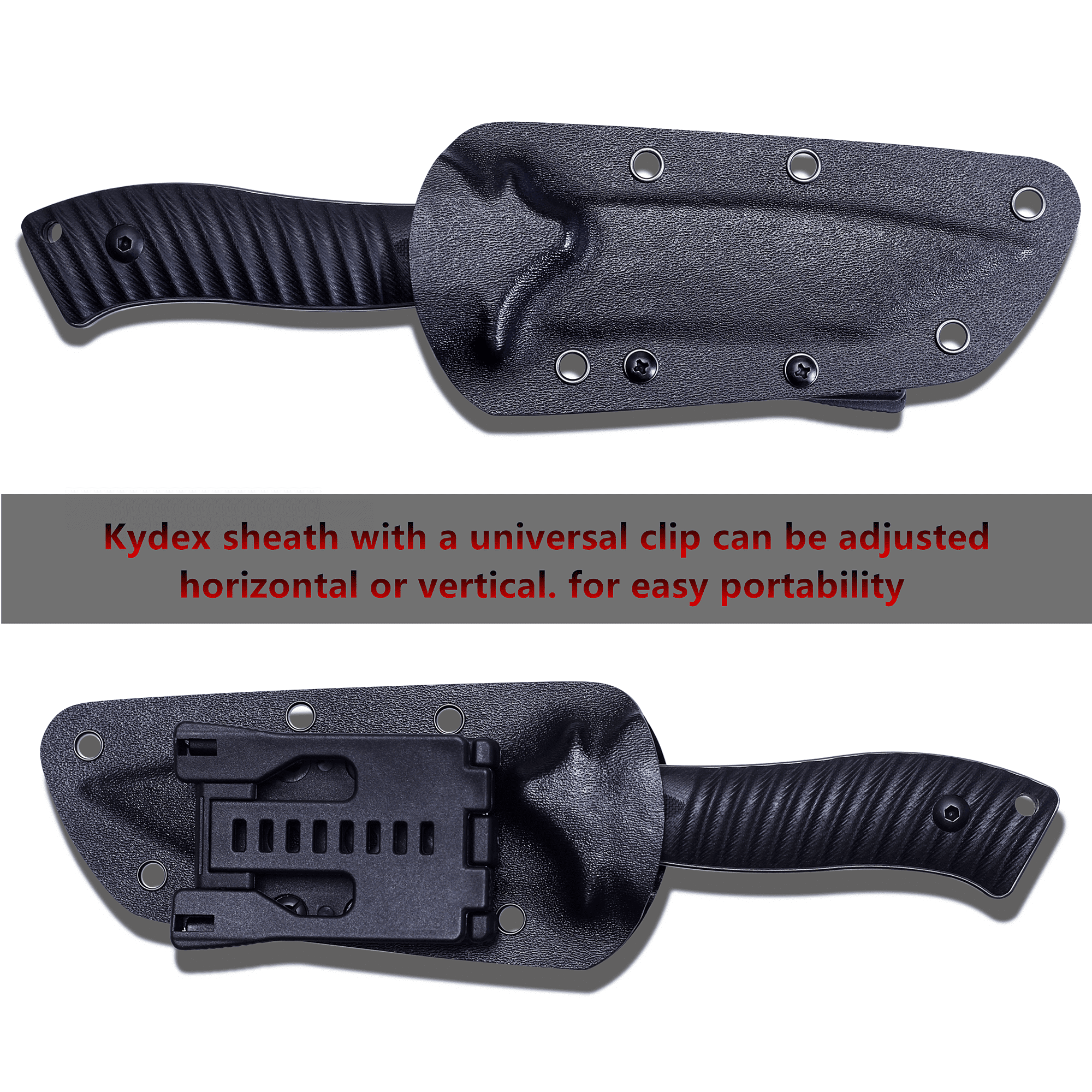 Oerla OLK-038B Tactical Fixed Blade Knife - 9.45in Overall with 440C Stainless Steel and Black G10 Handle Kydex Sheath